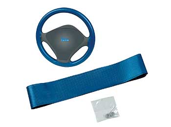 Blue leather steering wheel cover (imp. cm 8-9.3)