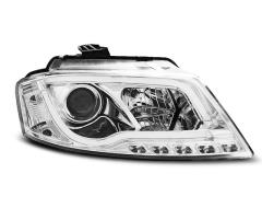 Coppia Fari anteriori cromati con DRL e striscia LED