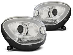 Coppia Fari anteriori cromati con tubo LED